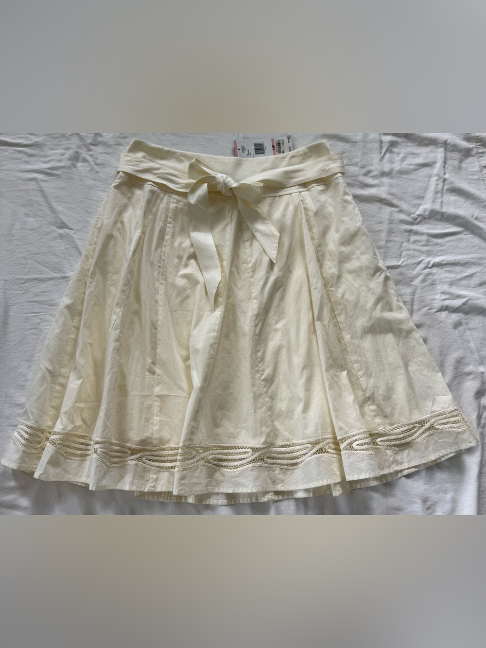 NWT Jones New York Petite Ivory Cotton A-Line Tie Waist Skirt 10P